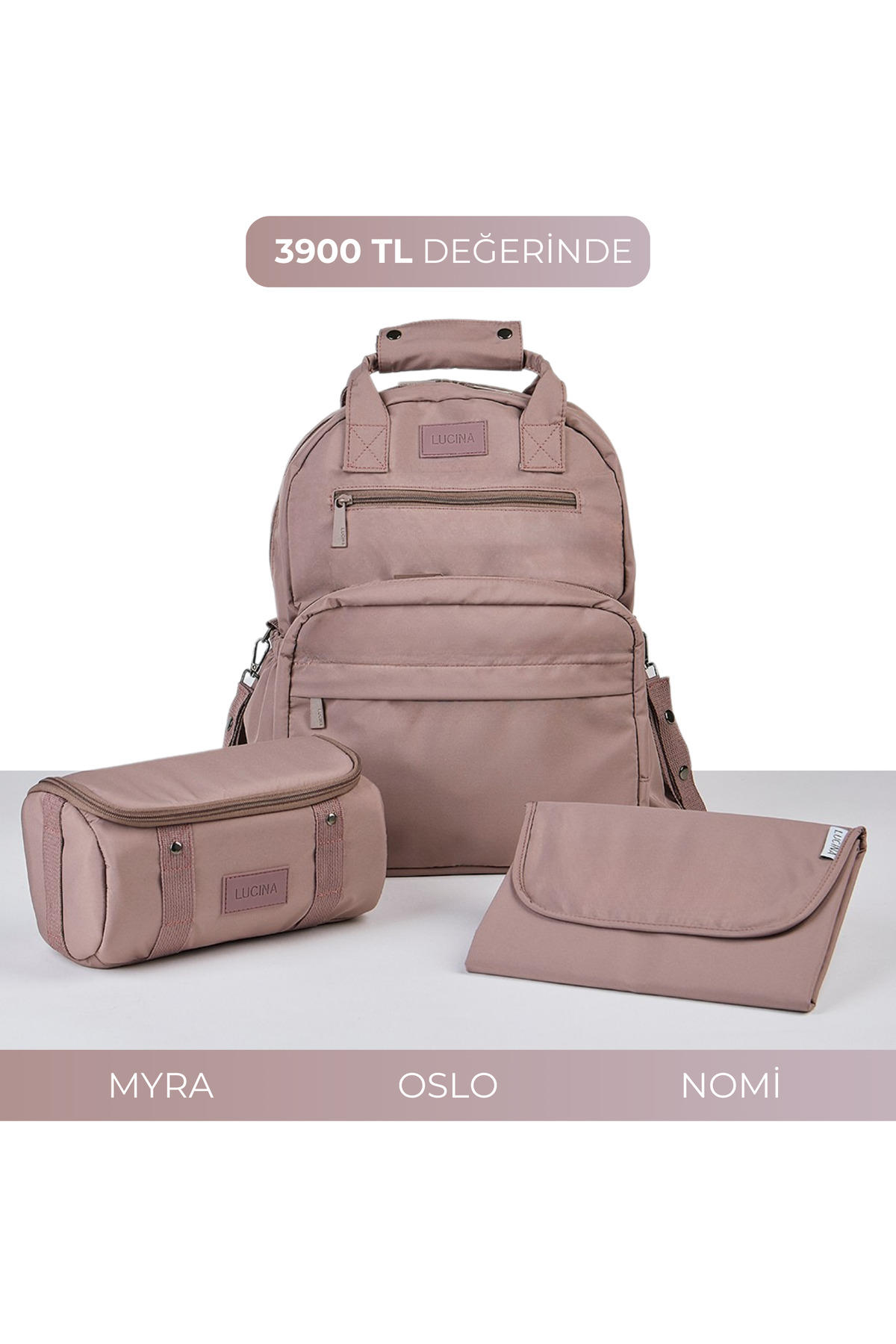 Oslo Baby Care Set: Oslo Mother Baby Thermal Care Bag, Myra Organizer, Nomi Bottom Opening Pad