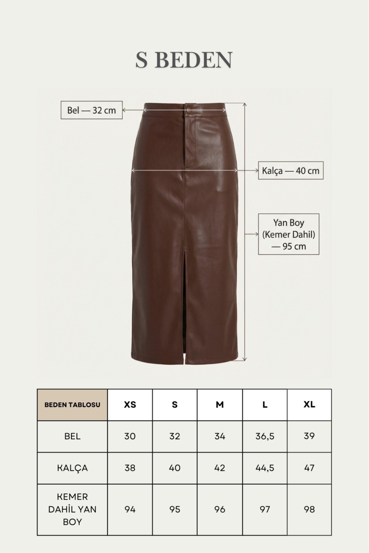 Grenj Fashion  Kahverengi Yırtmaçlı Suni Deri Yüksek Bel Maxi Etek - Görsel 7