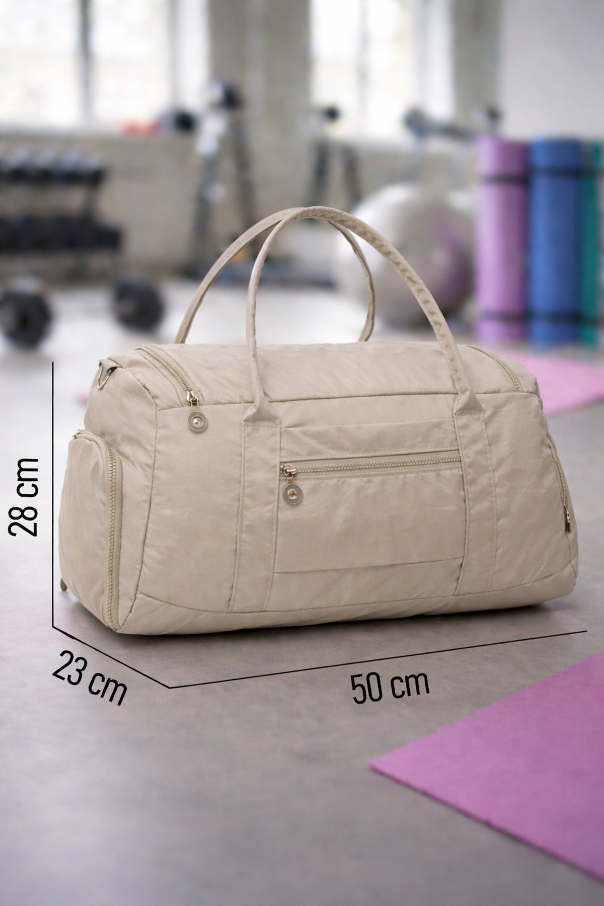 KAFF  Bej Krinkıl Kumaş Ayakkabı Bölmeli 0818 Önü Cepli Su Geçirmez Omuz Askılı Spor Ve Seyahat Çantası - Görsel 4