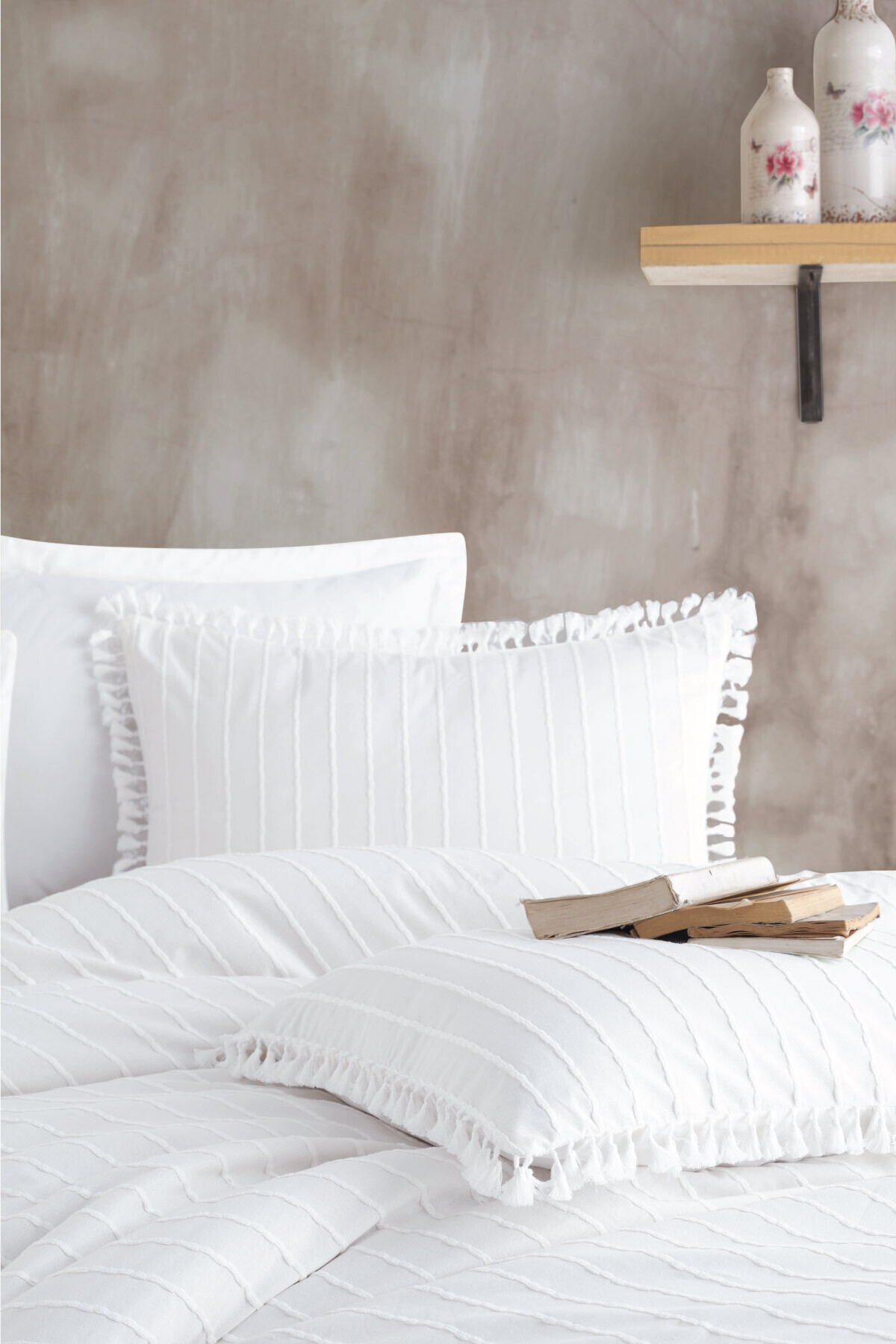 100% Cotton Single Fringed Duvet Cover Set