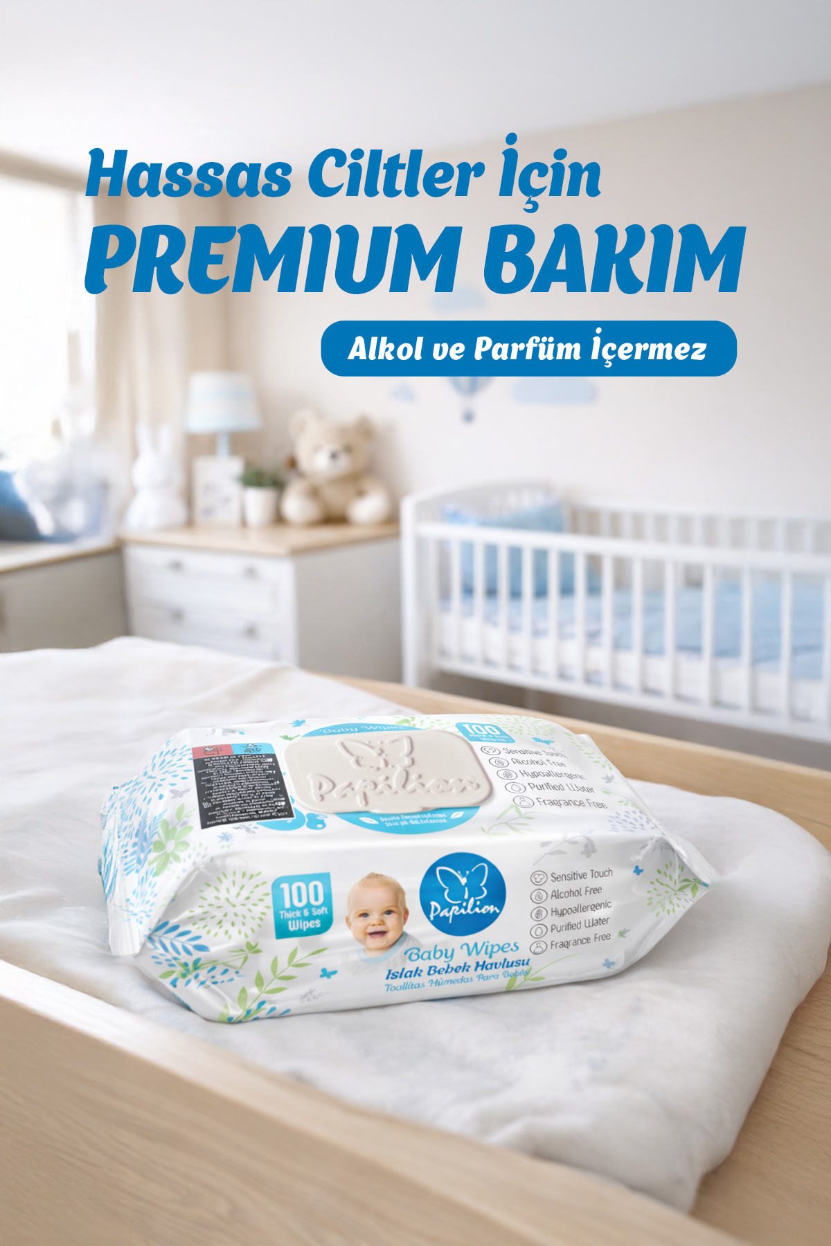 Papilion Baby Kokusuz Hypoallergenic Islak Bebek Havlusu Extra Kalın 6x100 – 600 Yaprak Ekonomik Set fotoğrafı 2 (önizleme)
