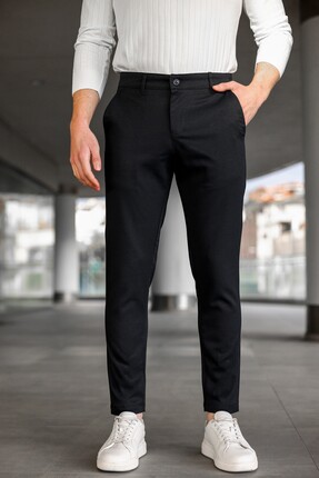 Ser Joven Erkek Slim Fit Siyah Likralı Keten Pantolon