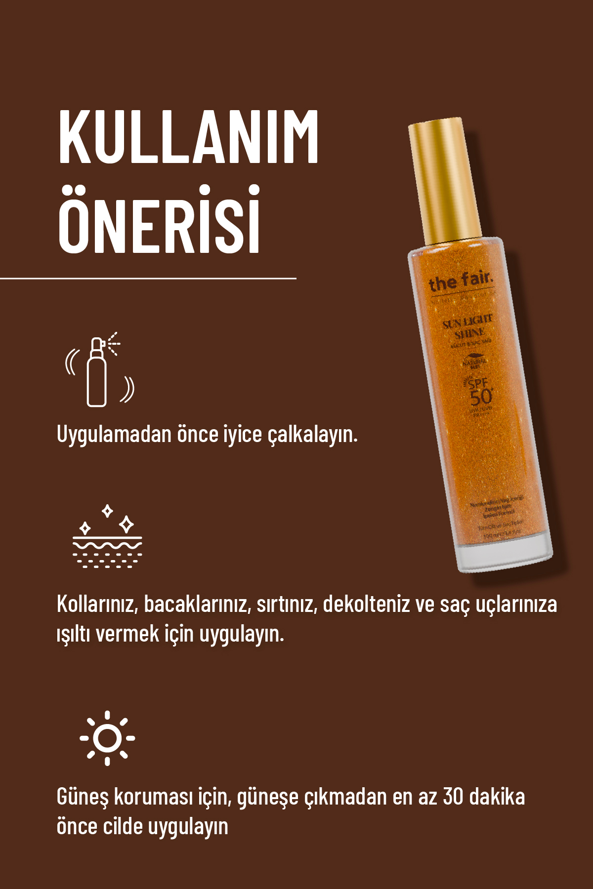 the fair. Sun Light Shine Spf 50+ /PA++++ Parıltılı Güneş Koruyucu Vücut Ve Saç Yağı 130 ml — THEFAIRSET58-A — تصویر 5 از 6