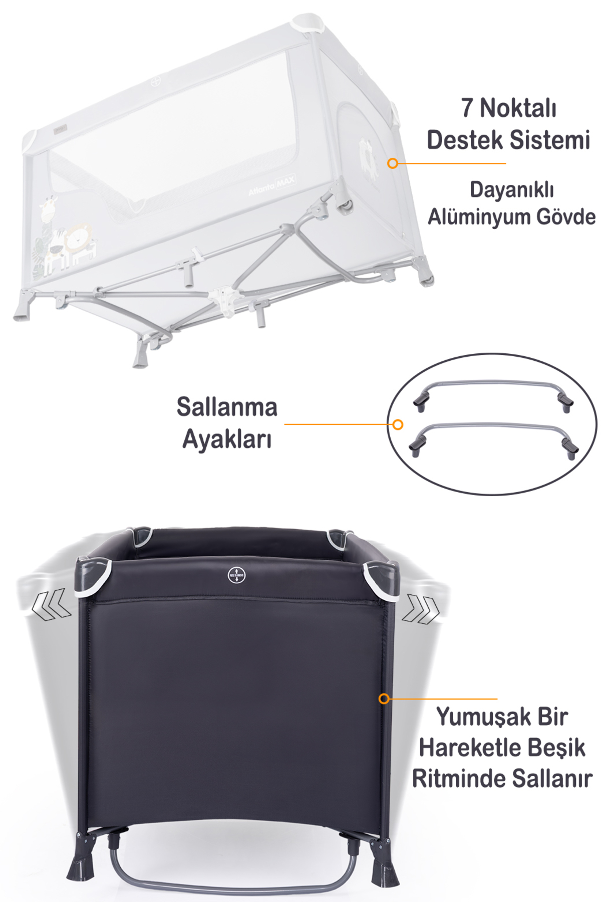 Prego Atlanta Max Alt Açma Üniteli Park Yatak Oyun Parkı Beşik 70*120 Cm Yatak fotoğrafı 4 (önizleme)