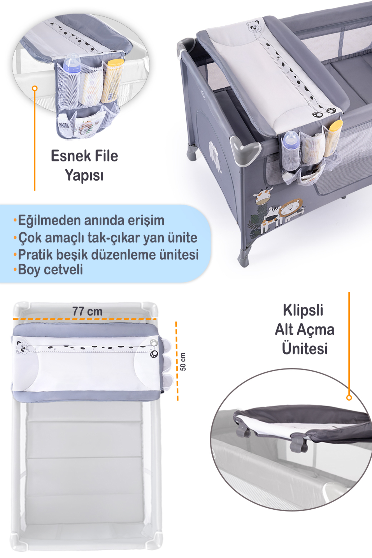 Prego Atlanta Park Yatak Oyun Parkı 70x120 cm - Sallanır Katlanabilir Beşik + Yatak Hediyeli fotoğrafı 7 (önizleme)