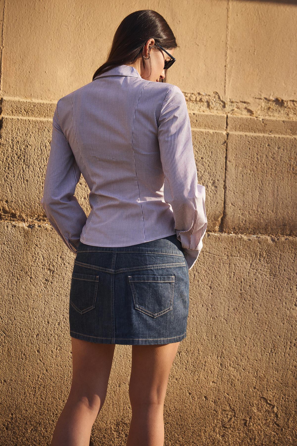 Bershka  Büzgülü poplin gömlek - Görsel 3