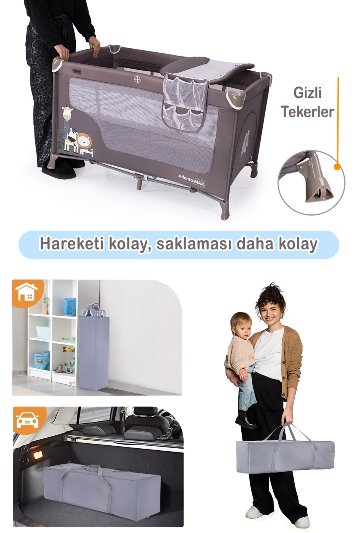 Prego Atlanta Max Alt Açma Üniteli Park Yatak Oyun Parkı Beşik 70*120 Cm Yatak Hediyeli fotoğrafı 3 (önizleme)