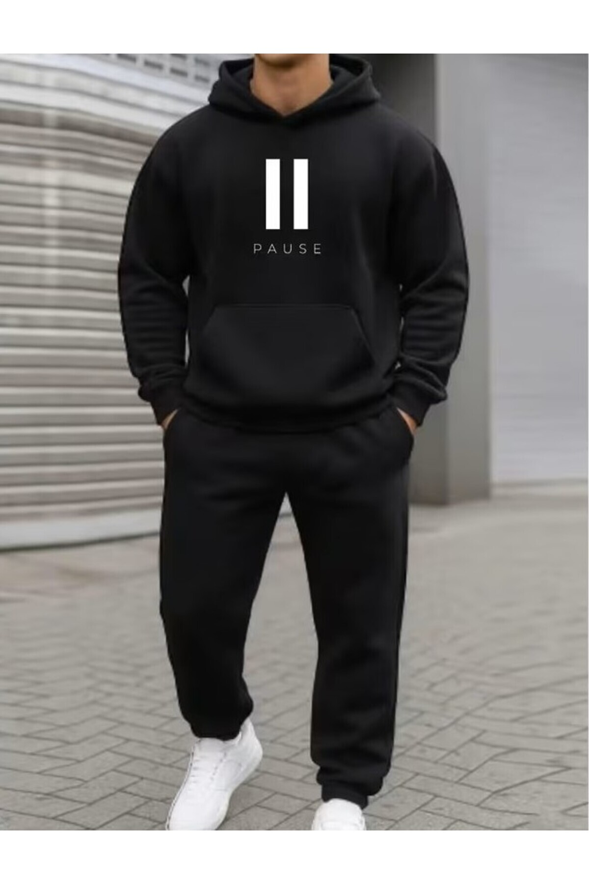 ERKEK PAUSE ALT ÜST Takım Moda Baskı Tasarımlı Trend Kapşonlu Sweatshirt — مشکی buse pause
