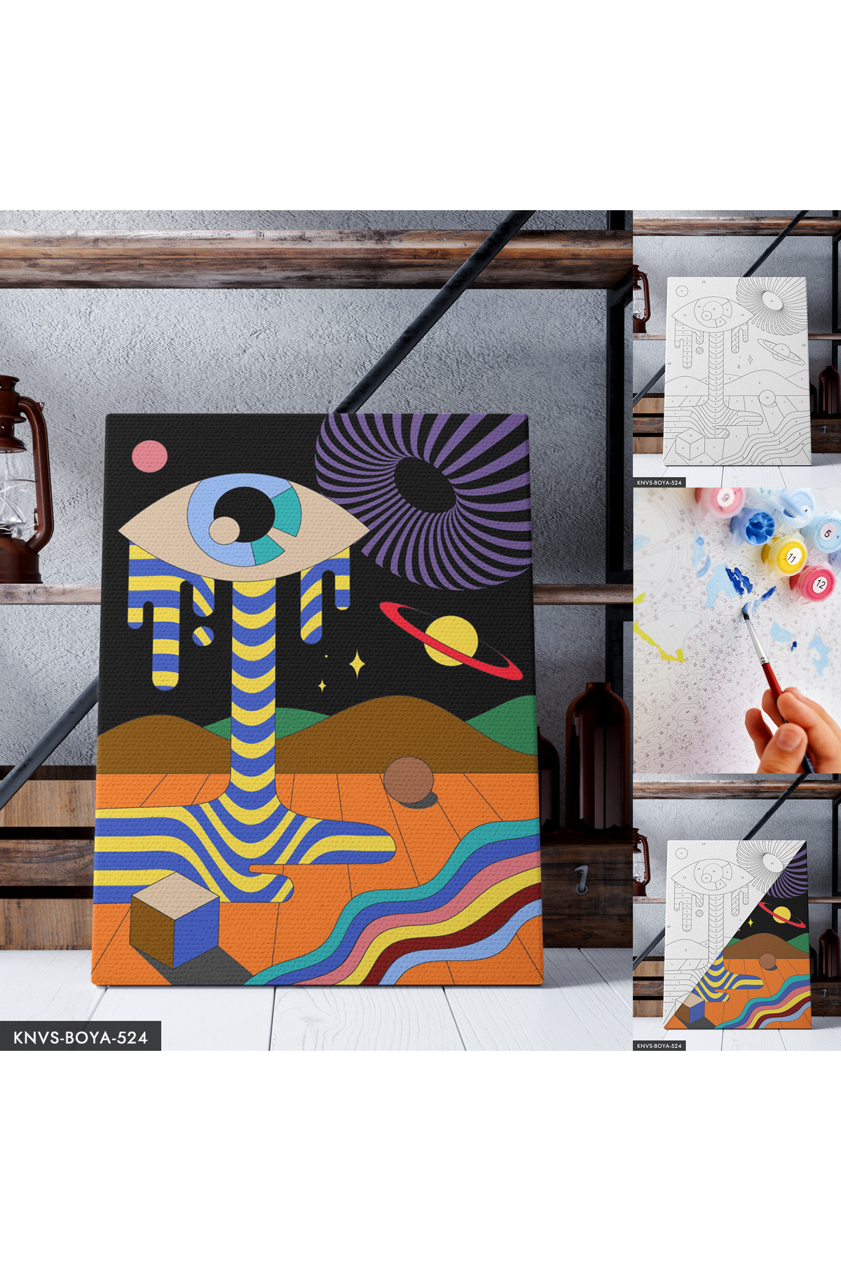 Planets and Eye 30x40 CM Painting Set with Numbers