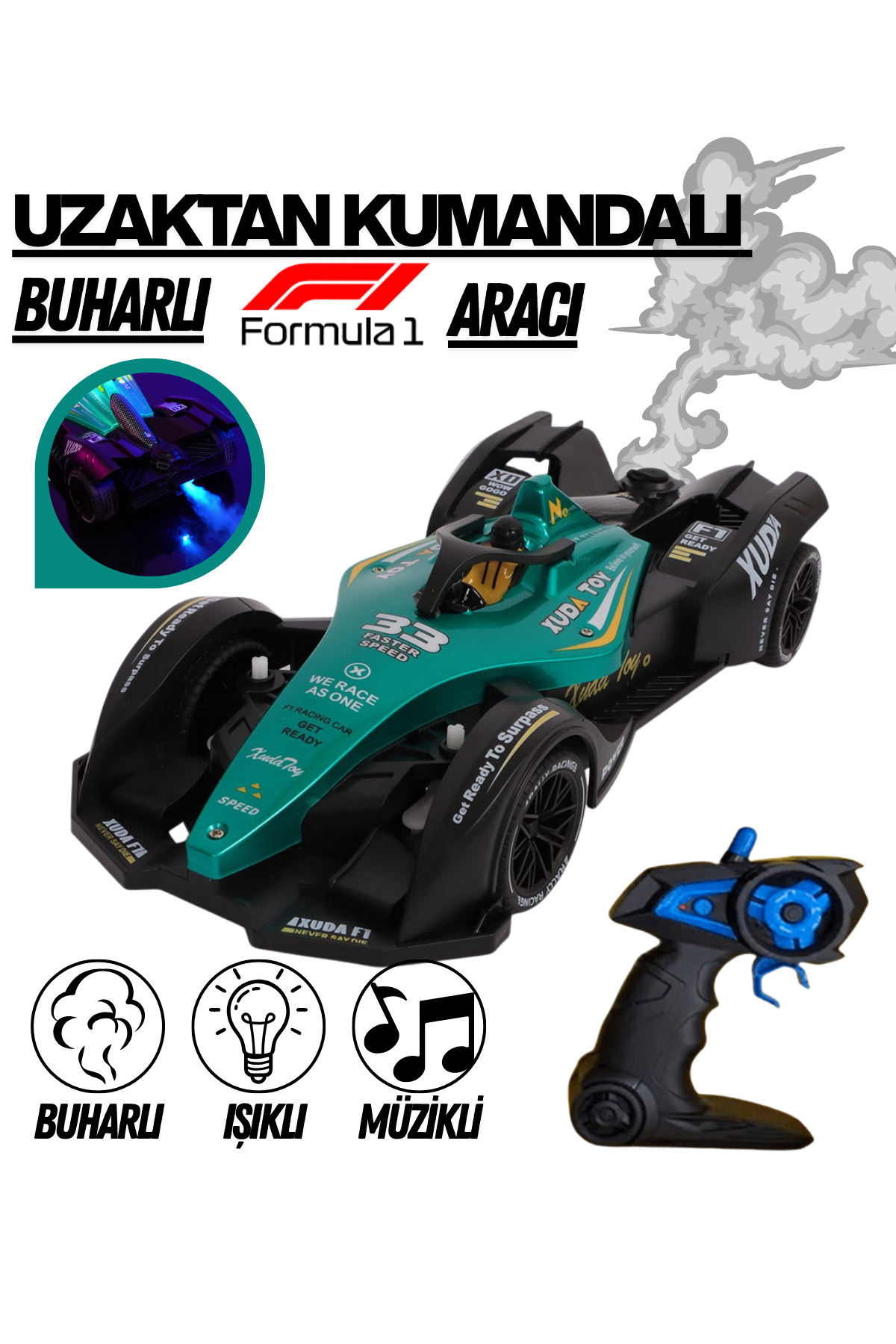 welcomein 2.4GHz Uzaktan Kumandalı Formula 1 Araba Buharlı Işıklı