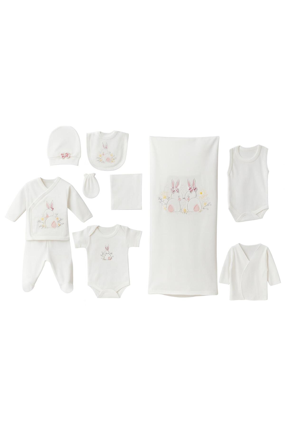 BYS BABY FASHION 10 Parça %100 Pamuklu Yenidoğan Kız Bebek Hastane Çıkış Zıbın Seti (Kutulu)0-3 Ay fotoğrafı 3 (önizleme)