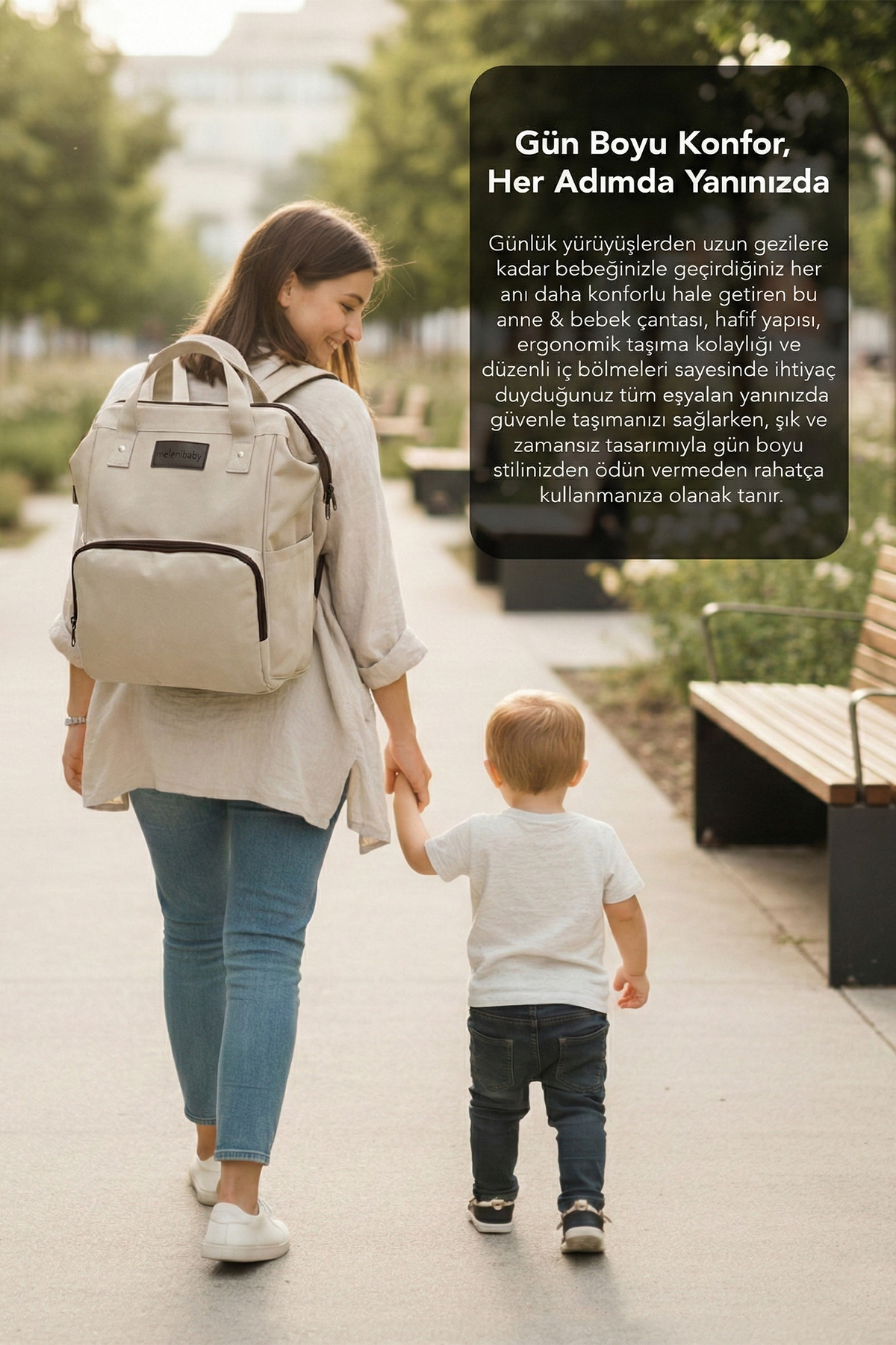 Meleni Baby Anne Bebek Bakım Sırt Çantası - Bebek Arabası Askı Aparatlı Biberon Bölmeli Sırt Çantası Bej fotoğrafı 4 (önizleme)
