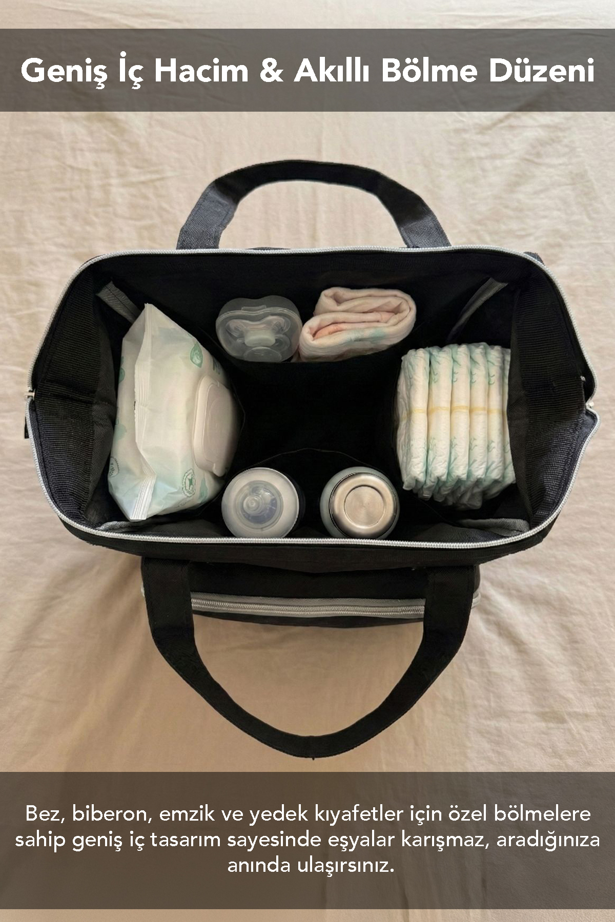 Meleni Baby Anne Bebek Bakım Sırt Çantası - Bebek Arabası Askı Aparatlı Biberon Bölmeli Sırt Çantası Siyah fotoğrafı 3 (önizleme)