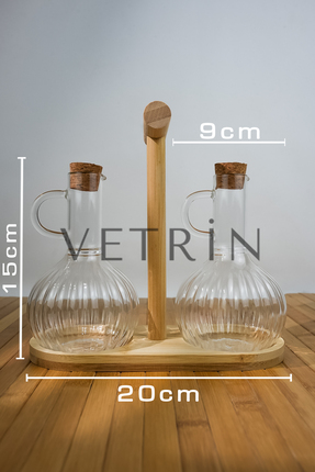 VETRİN 2'li Bambu Standlı Borasilikat Yağdanlık Seti 2x300ml