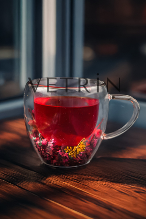 VETRİN Kurutulmuş Çiçekli Kupa Çift Camlı Şık Dayanıklı Bardak 250ml