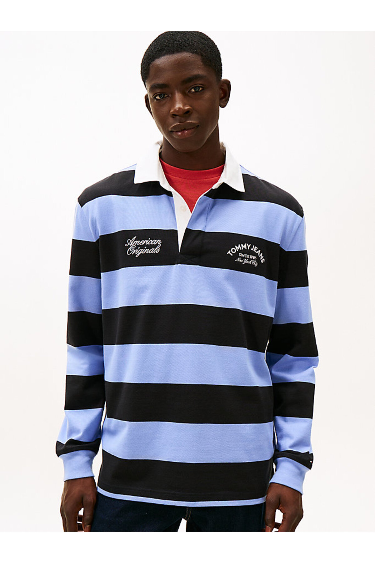 تامی هیلفیگر تی‌شرت راگبی پولو مردانه طرح TJM با طرح راه راه و گرافیک آرام