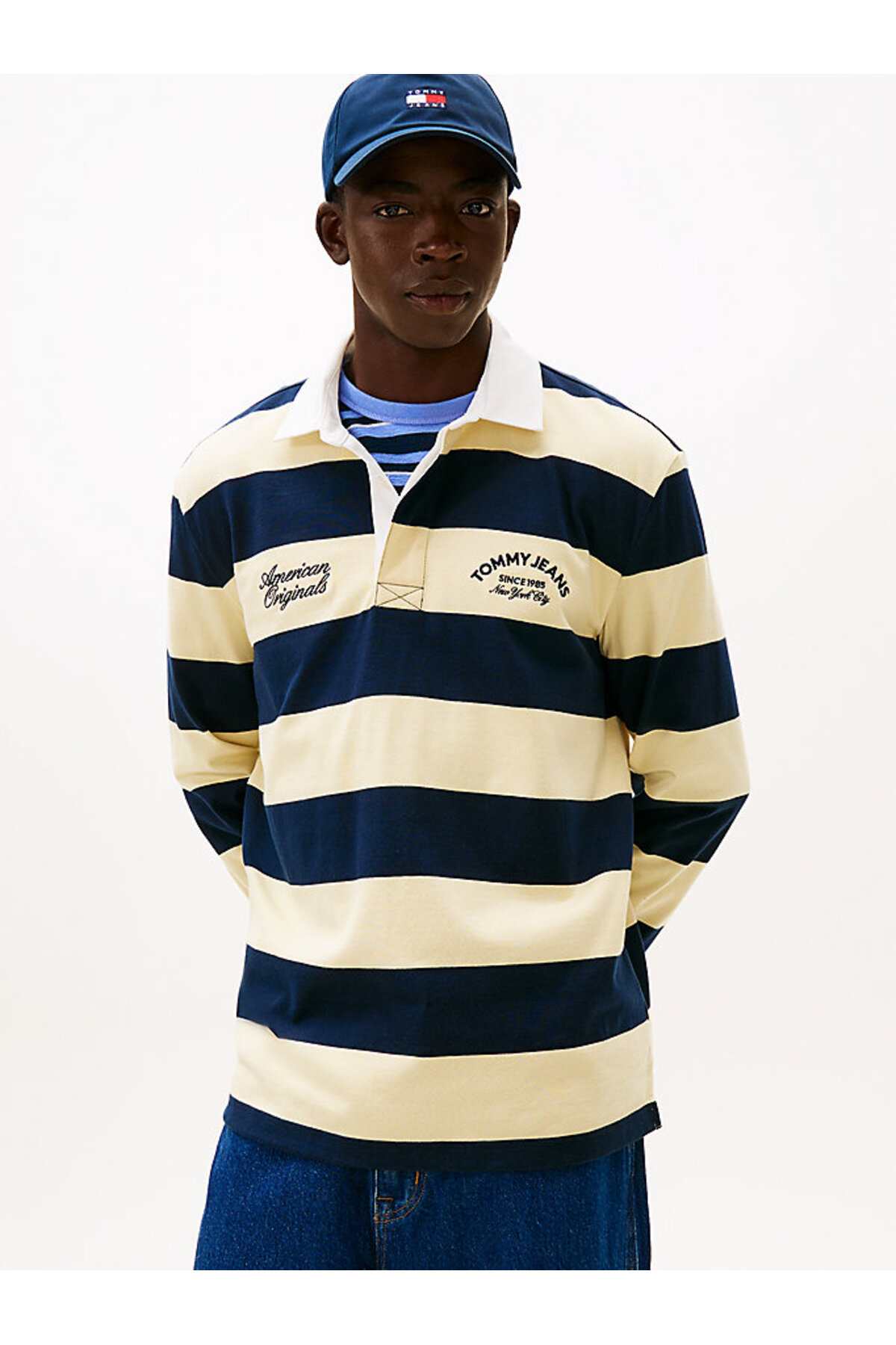 تامی هیلفیگر تی‌شرت یقه پولو مردانه طرح راه راه طرح گرافیکی TJM