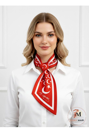 josef mariyy Türk Bayrağı Atatürk imzalı Desenli Şık Kadın Kravat Fular