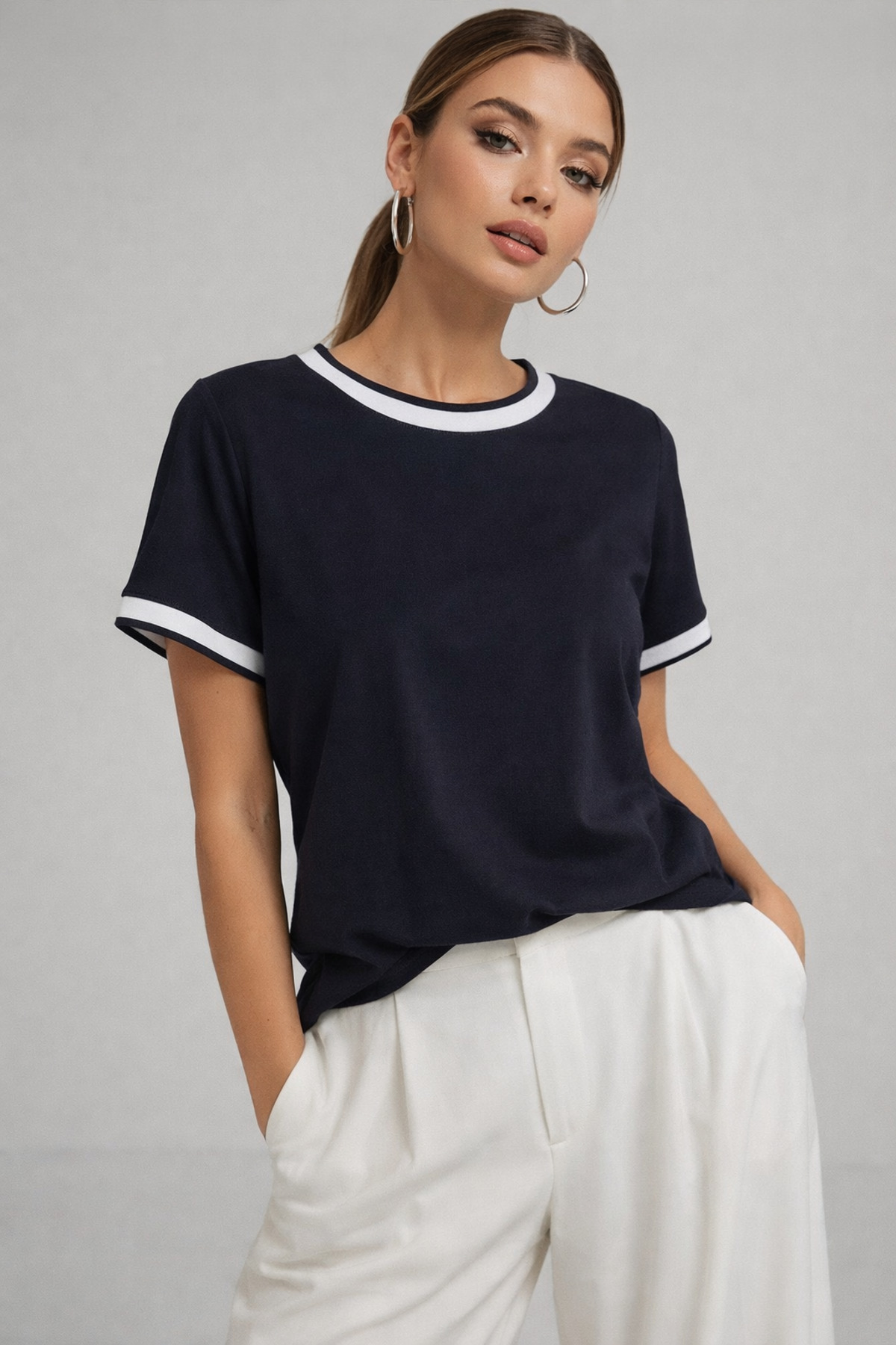 Rich Жіноча синя велосипедна футболка з трикотажним коміром і короткими рукав...