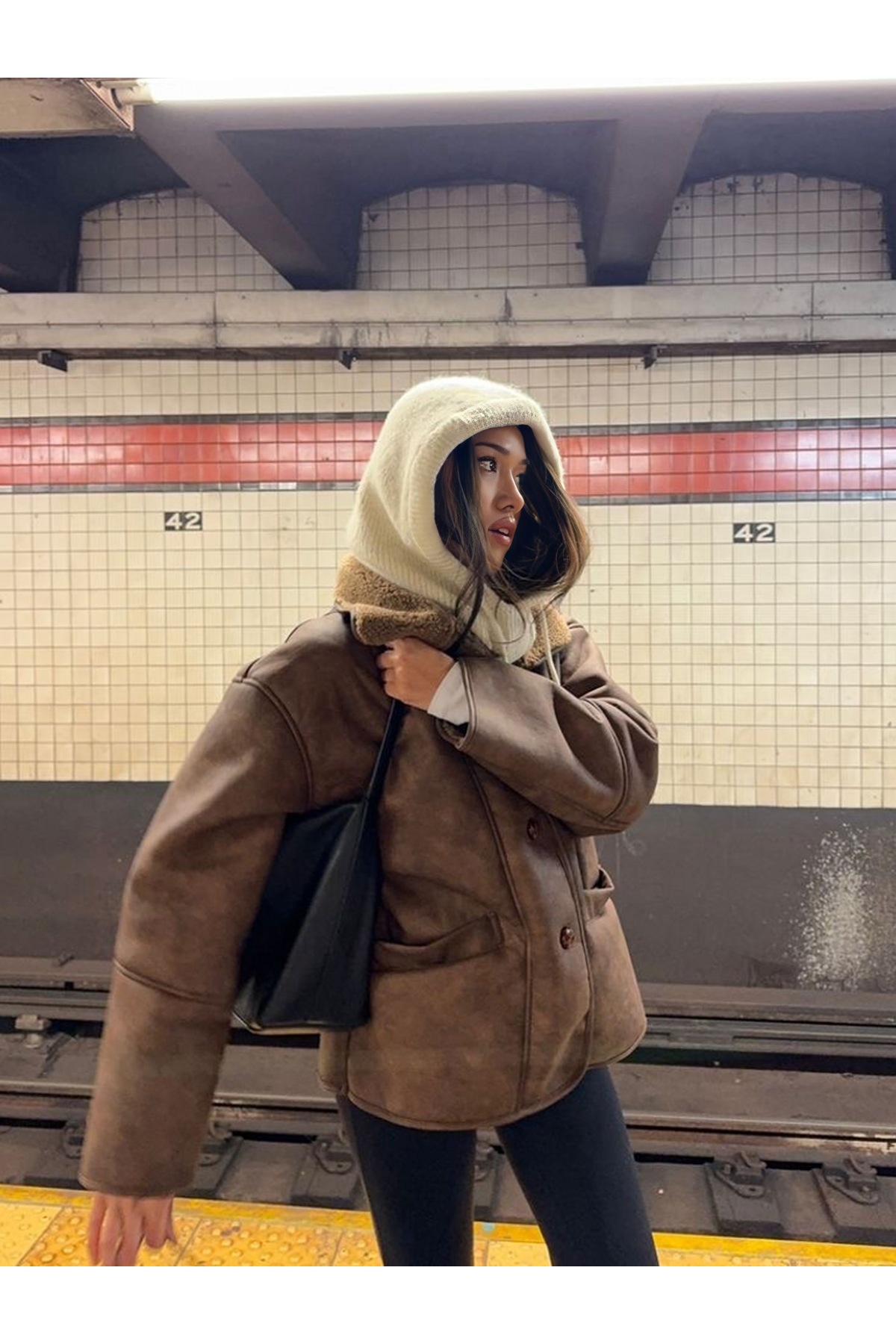 Beige Cream Balaclava Beanie Hat