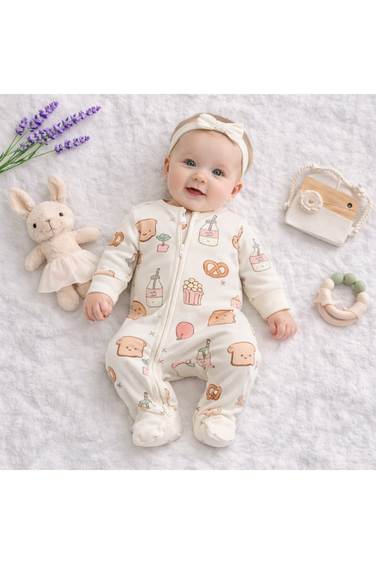 UmBaby 0–3 Ay Yenidoğan Kız Erkek Bebekler İçin 3’lü Patikli Fermuarlı Tulum Seti – %100 Pamuk fotoğrafı 4 (önizleme)