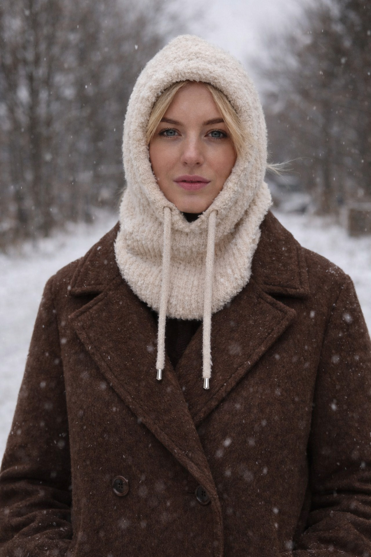 B2K FASHION  Krem Buklet Yumoş Triko Balaklava Bere Şapka Boyunluk