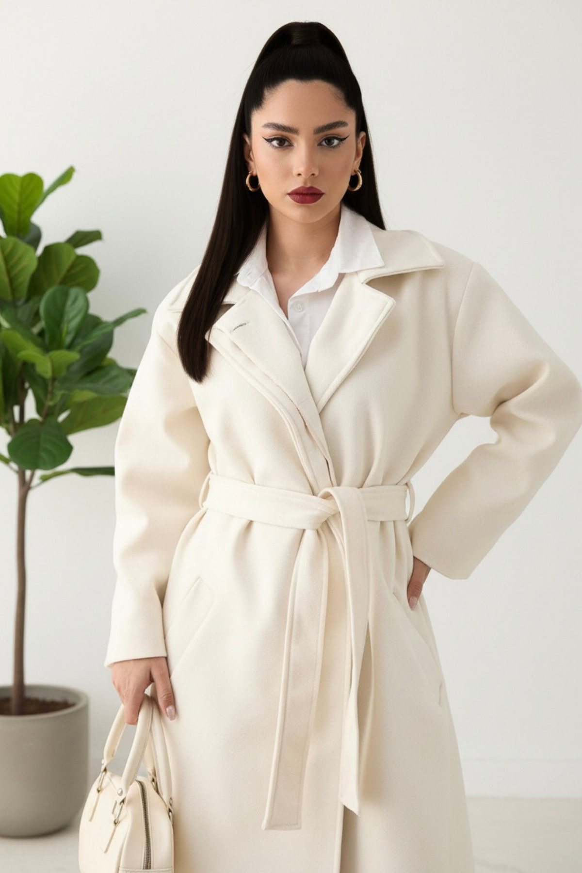 HİRAMİR Kadın Yeni Sezon Kaşe kaban mont KS2579 görsel 4