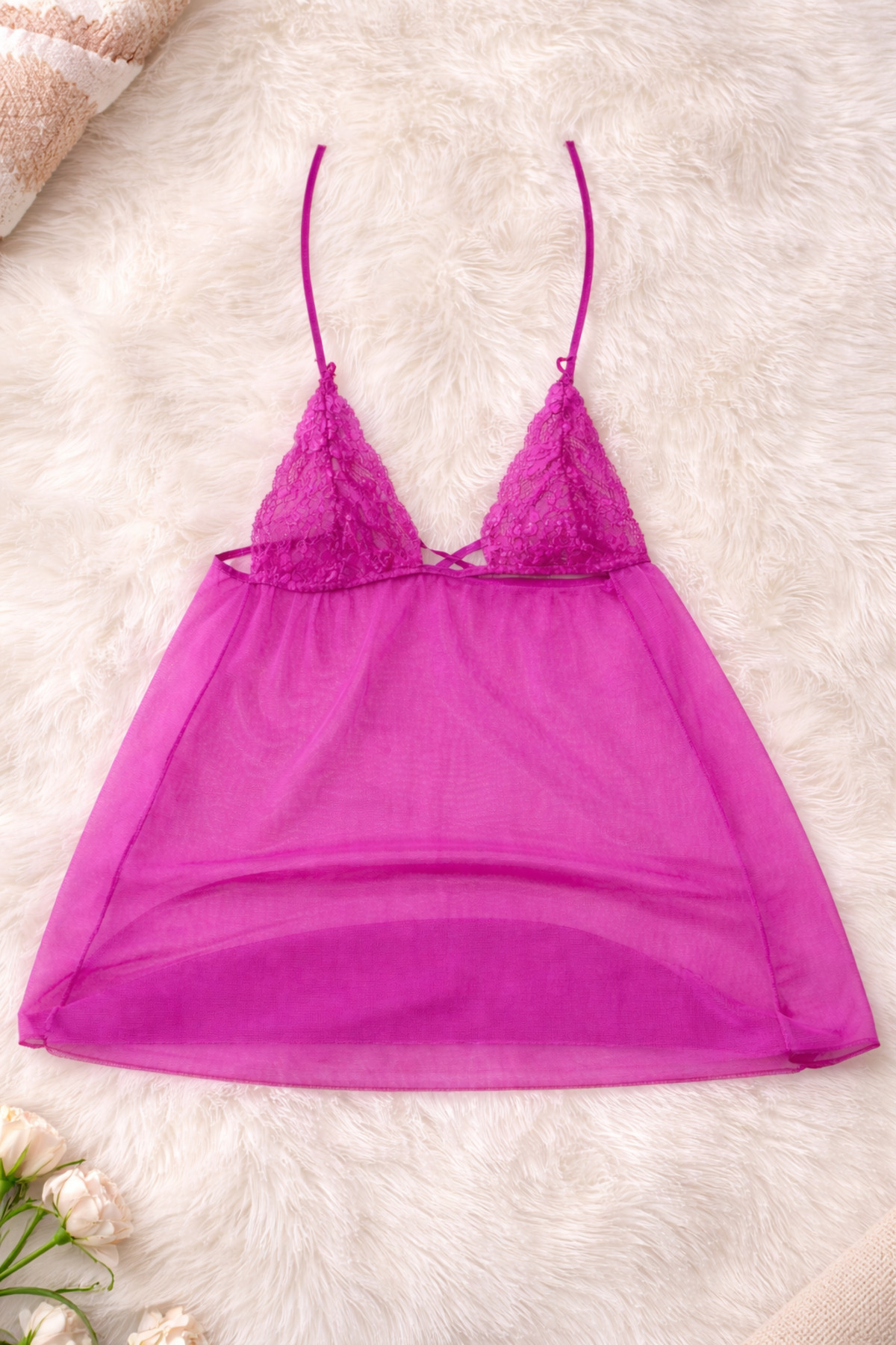 Liora De Mar Dantel Detaylı Şifon Babydoll Gecelik