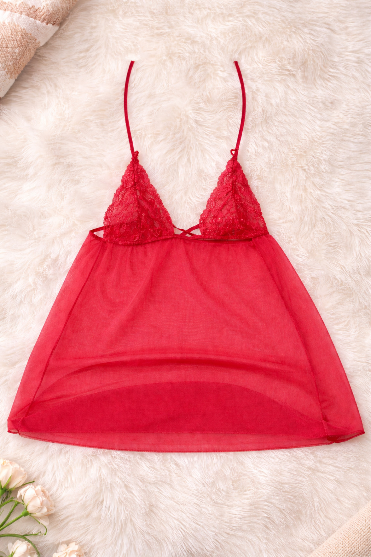 Liora De Mar Dantel Detaylı Şifon Babydoll Gecelik