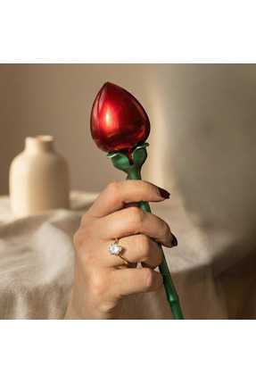 SURIA Sevgililer Günü Özel Premium Açılan Gül Kutu Kadın Damla TekTaş 14K Alt...