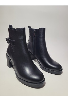 TİME Kadın Casual Siyah Deri Bot Hakiki Deri