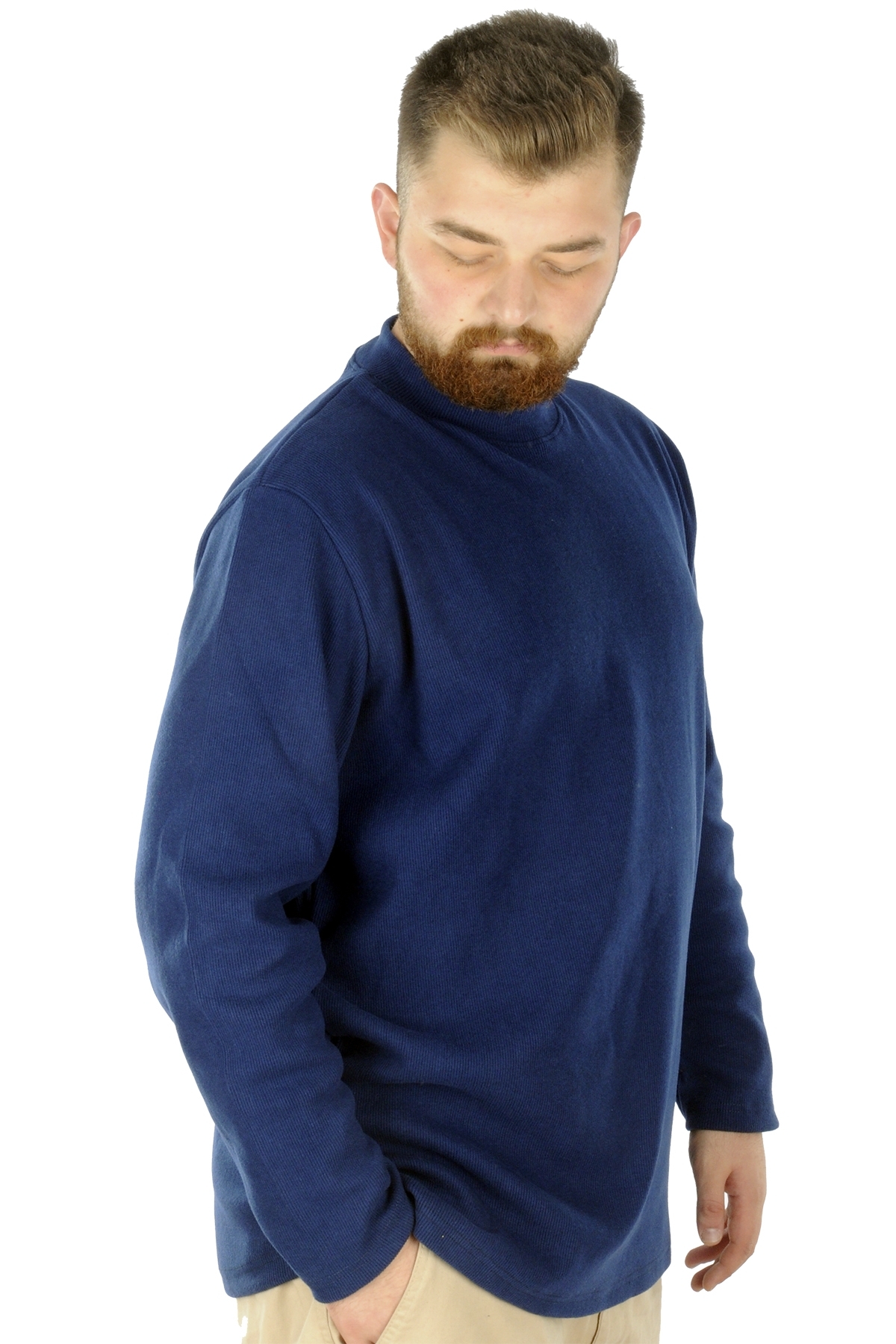 ModeXL Mode XL Büyük Beden Uzun Kol Yarım Balıkçı Kazak 22558 İndigo görsel 3