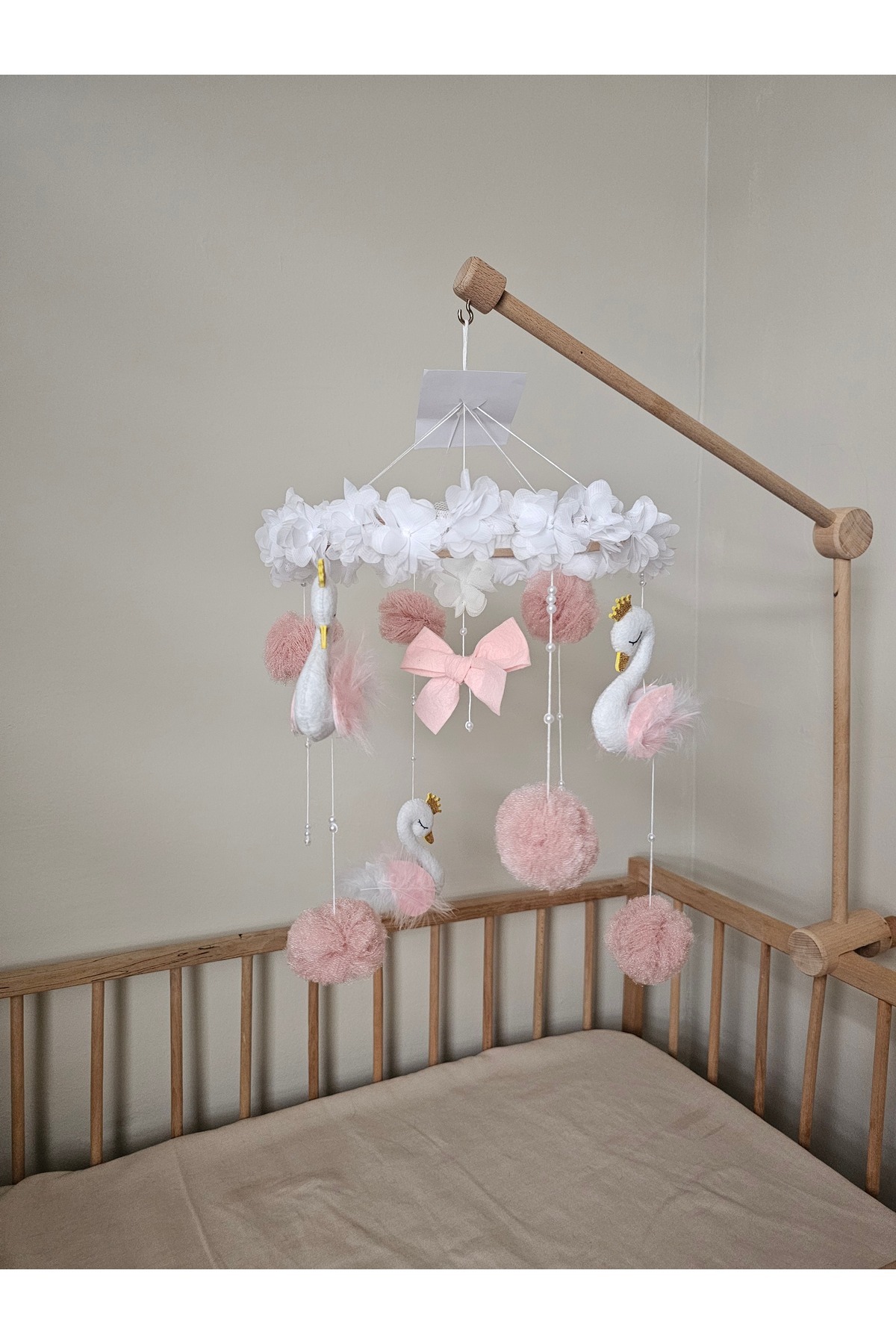 hobiimobiii Bebek beşik dönence (Müzikli) kuğu beşik süsü fotoğrafı 4 (önizleme)