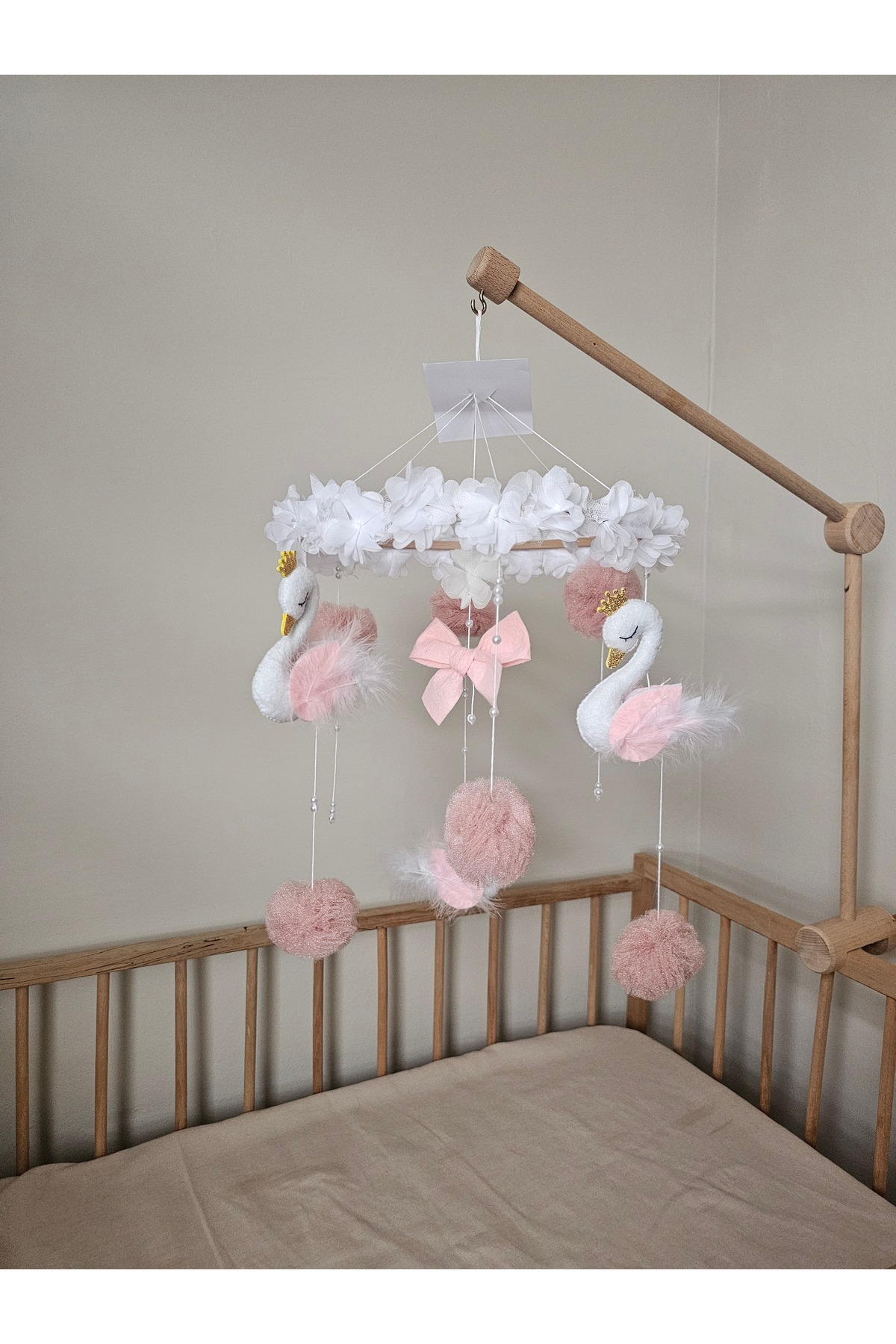 hobiimobiii Bebek beşik dönence (Müzikli) kuğu beşik süsü fotoğrafı 2 (önizleme)