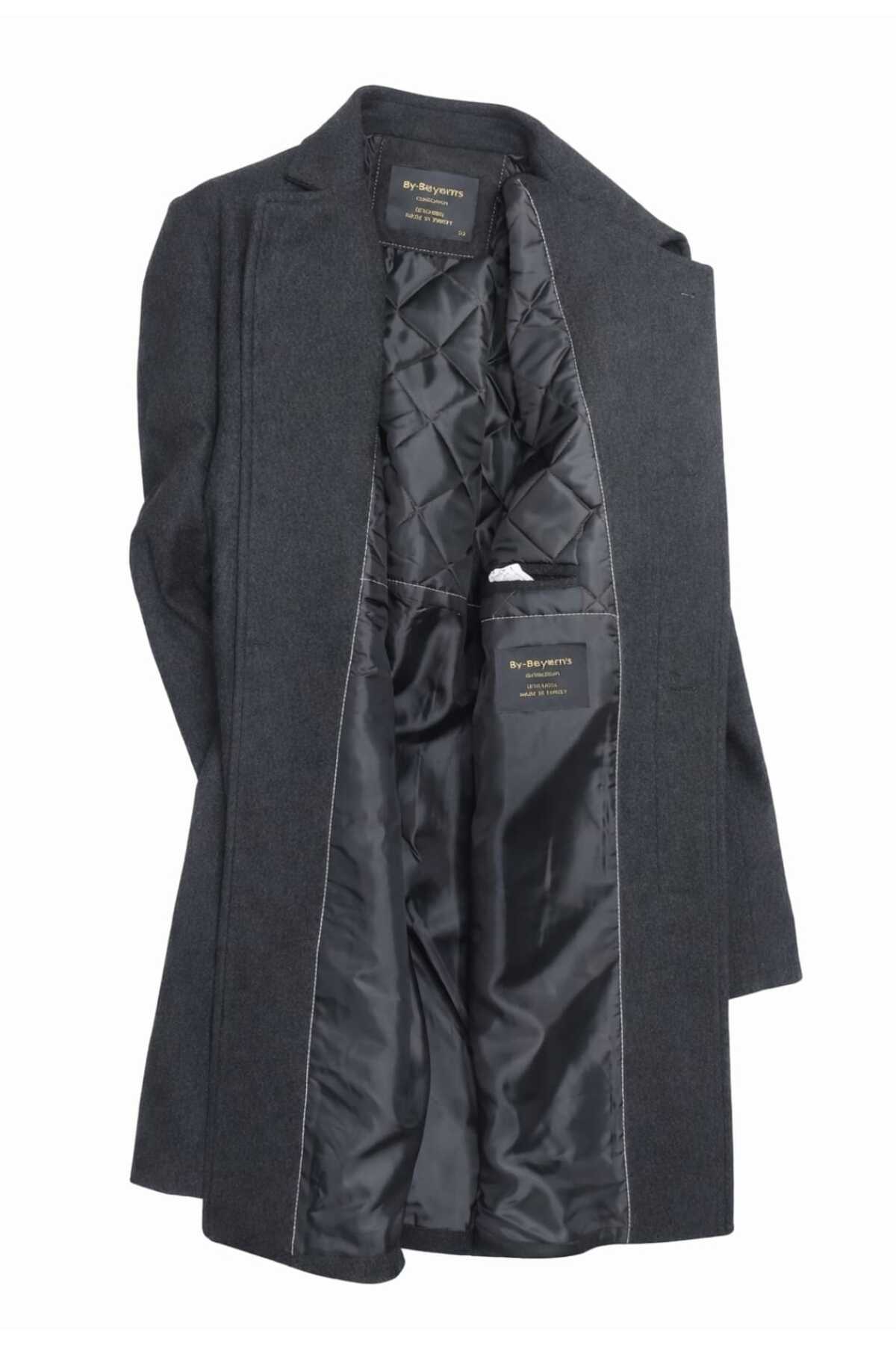 BY BEYEMS  BEYEMS GÜNLÜK KLASİK SİYAH BATTAL ERKEK PALTO - Görsel 2