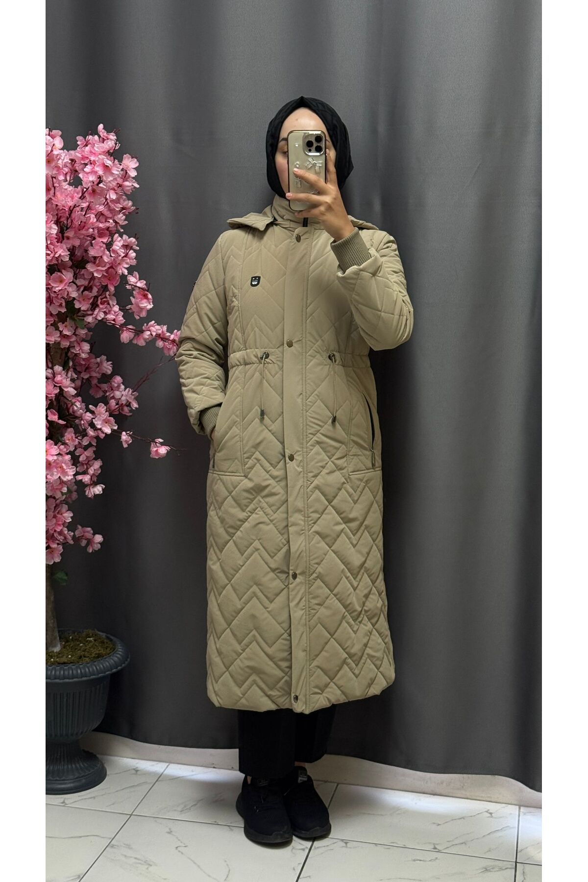 Şişme Mont Çıkartılabilir Kapşon Suya Ve Rüzgara Dayanıklı 120 cm boy - Krem / 44