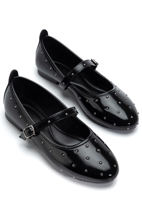 motto store Kadın Siyah Kırışık Rugan Troklu Günlük Babet