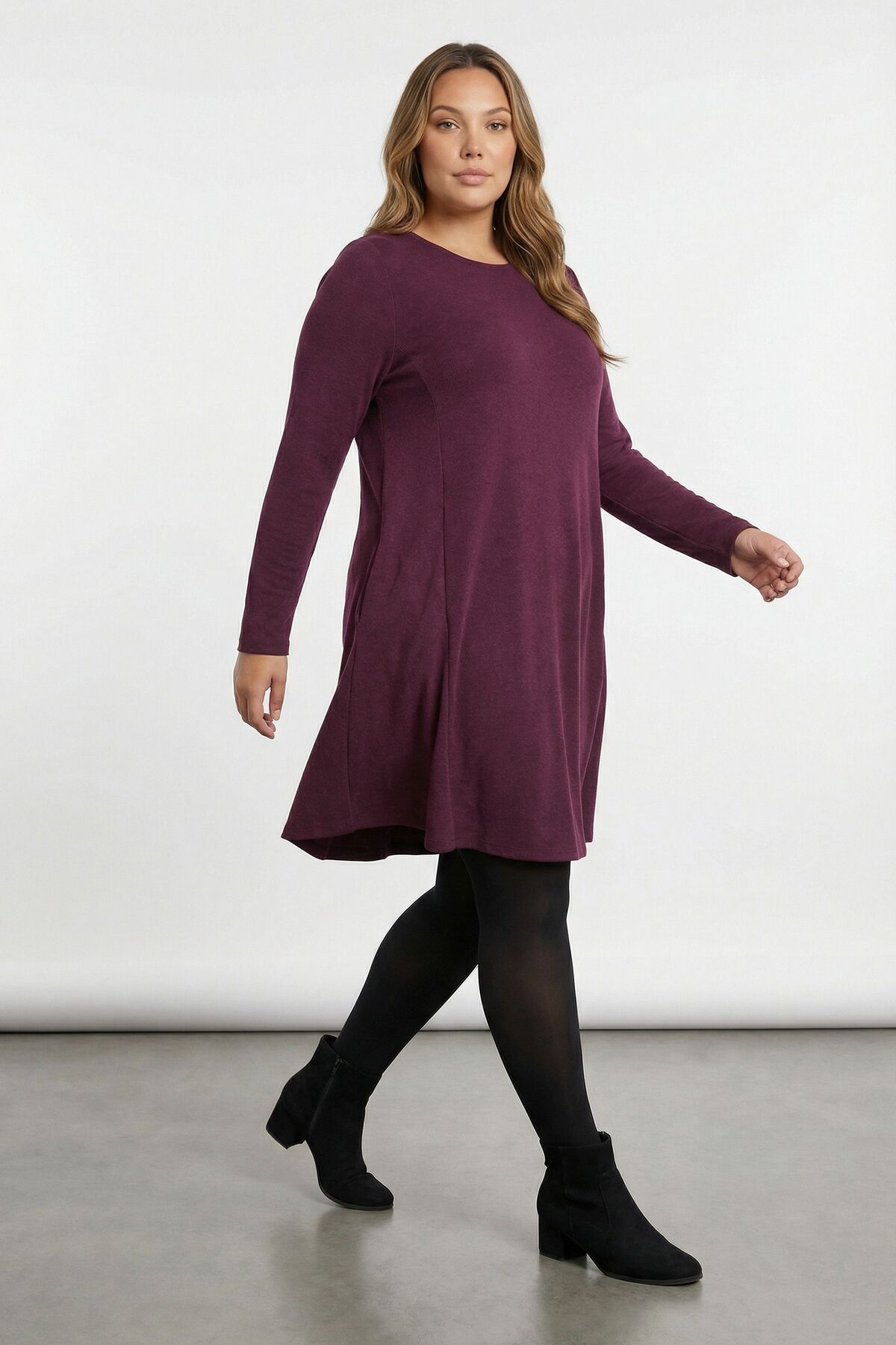 Stil Diva Büyük Beden Bisiklet Yaka Soft Touch Cepli Tunik Likralı Mor Elbise 285078 görsel 4