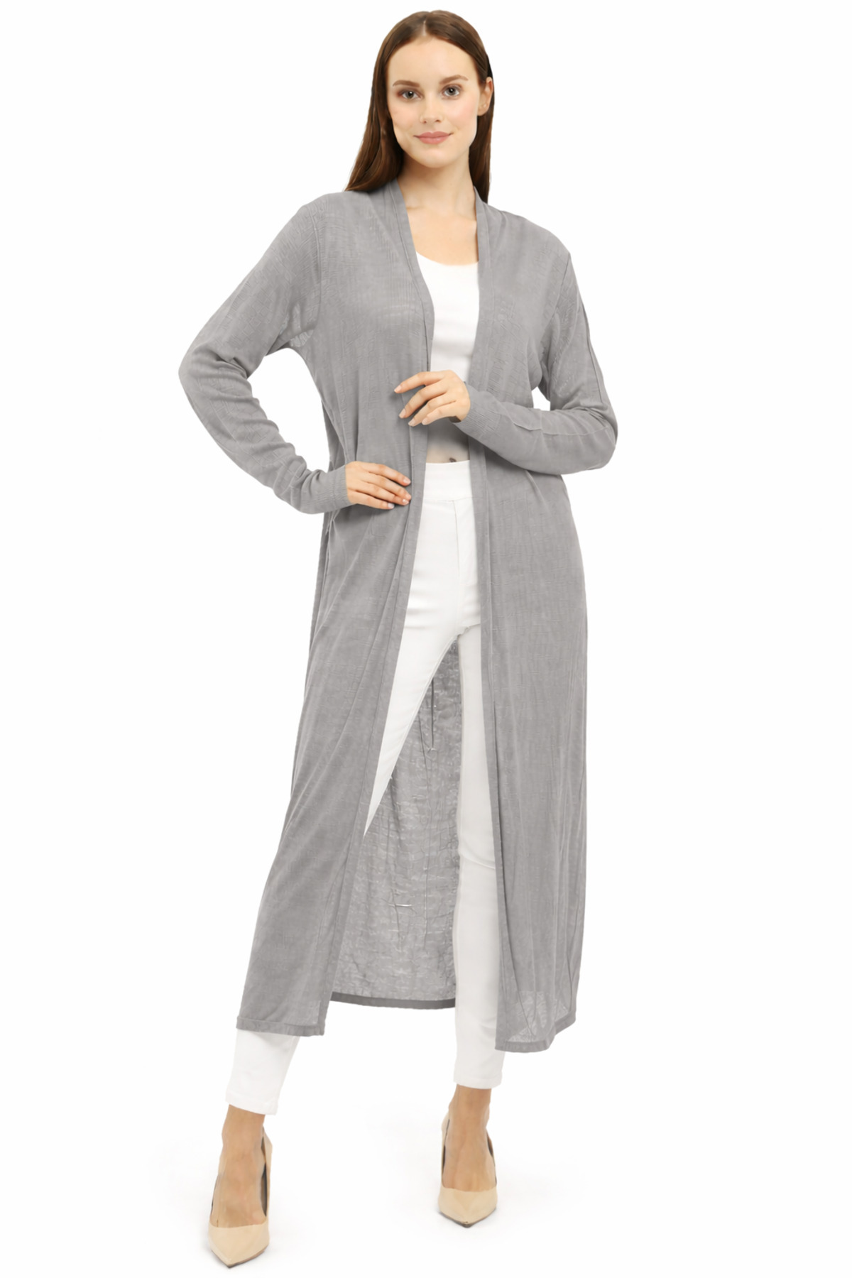 Neden Tekstil  Uzun İnce Triko Hırka Düz Kesim Mevsimlik Salaş Hırka