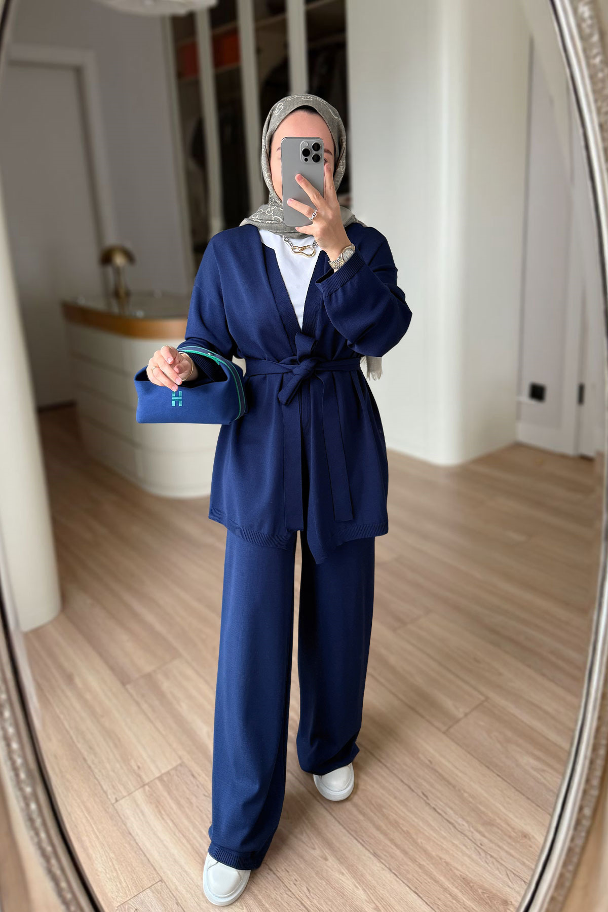 Ka Hijab Premium Cardigan Rayon Suit - Navy Blue