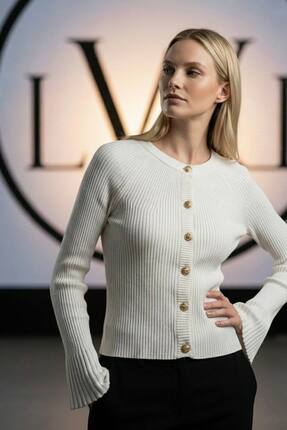 LWL Pembe Bisiklet Yaka Gold Düğme Detaylı Fitilli Triko Hırka