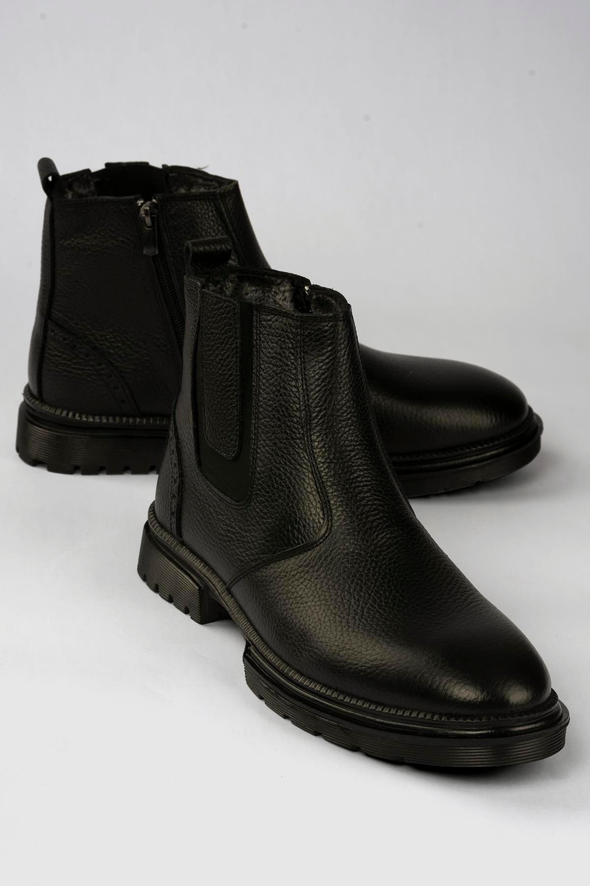 Mubiano  Erkek Hakiki Deri Bot İçi Tüylü Chelsea Boreas Siyah