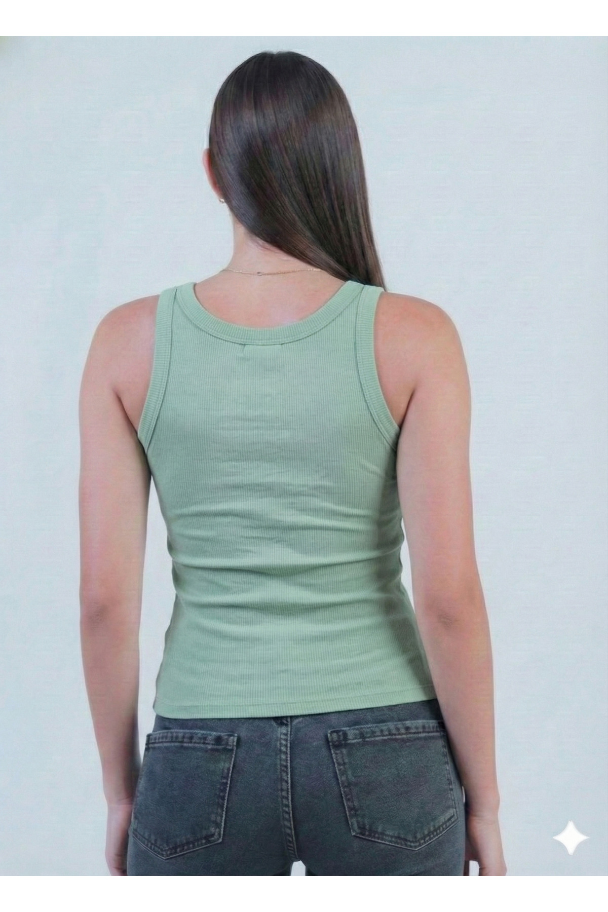 MİO ESTİLO  Kadın Kalın Askılı Kaşkorse Fitilli Yeşil Atlet – Novelle - Görsel 2