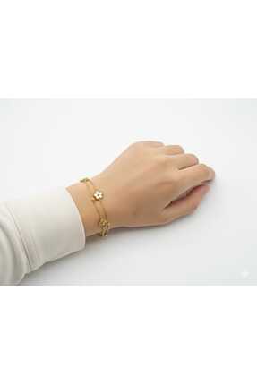 NURYES JEWERLY Zarif Dokunuş: Çift Zincirli Sedefli Yonca Bileklik ✨