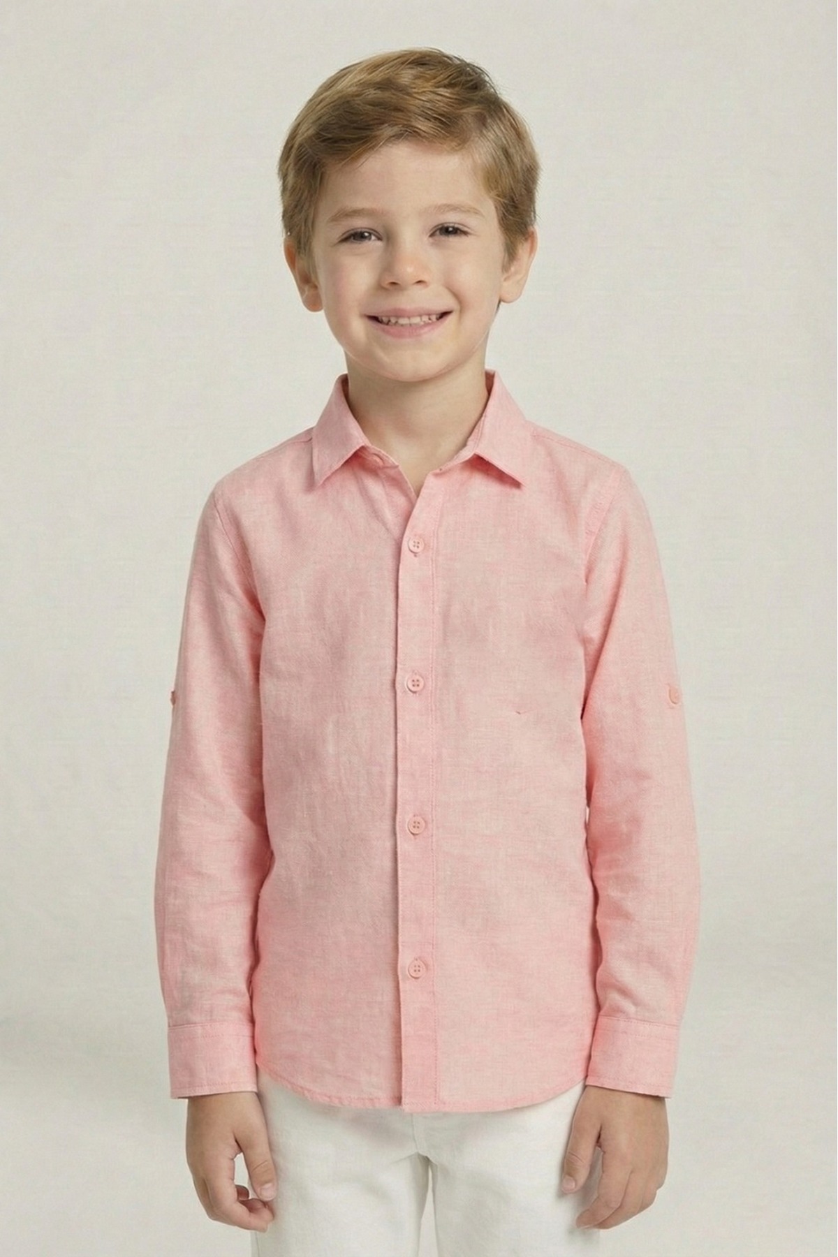 Boys Pink Linen Long Sleeve Shirt – Daily and Special Day Use 29 October 23 April