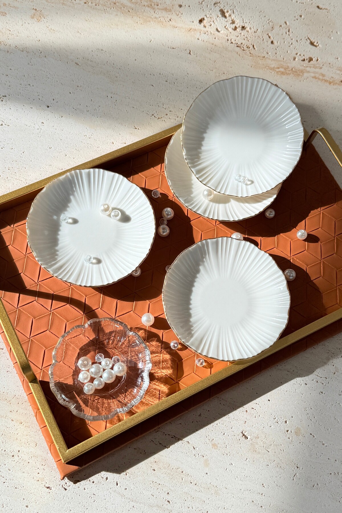 Aura Gold 4-Piece 12 cm Cream Porcelain Jam Bowl/ Turkish Delight Bowl 4 pieces