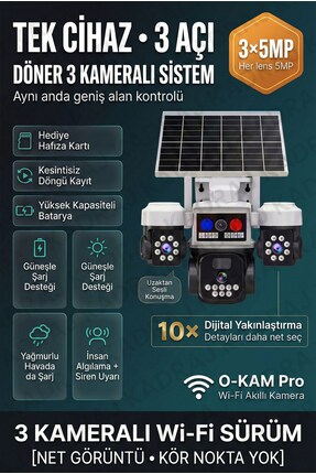Kadraj Polis Çakarlı WIFI Kamera , Dahili Batarya , Solar Panel , Sesli Konuş...