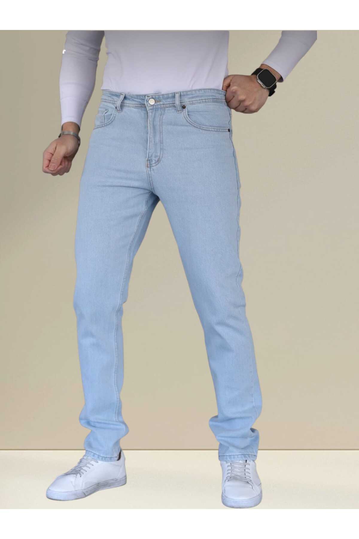 KING SEZAR Erkek Kot Pantolon Fit Boru Paça Esnek Likralı Jeans Kot Pantolon görsel 2