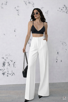 LEXİNWEAR Kadın Palazzo Kalıp Pileli Yüksek Bel İthal Kumaş Doubleface Yüksek...