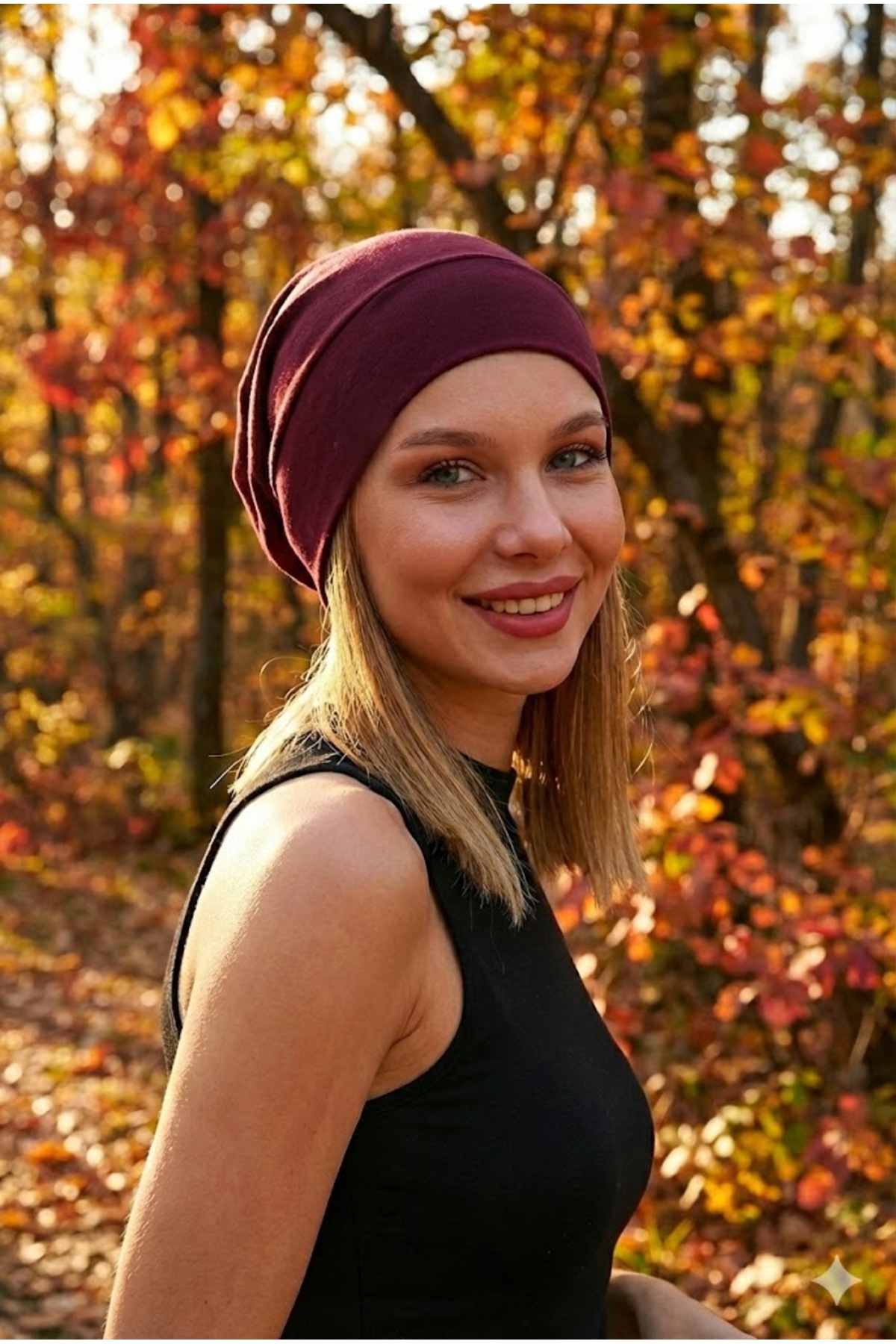 Butikgiz  Kadın Bordo, Ip Detaylı Özel Tasarım 4 Mevsim Şapka Bere Buff -ultra Yumuşak Doğal Penye Kumaş - Görsel 6